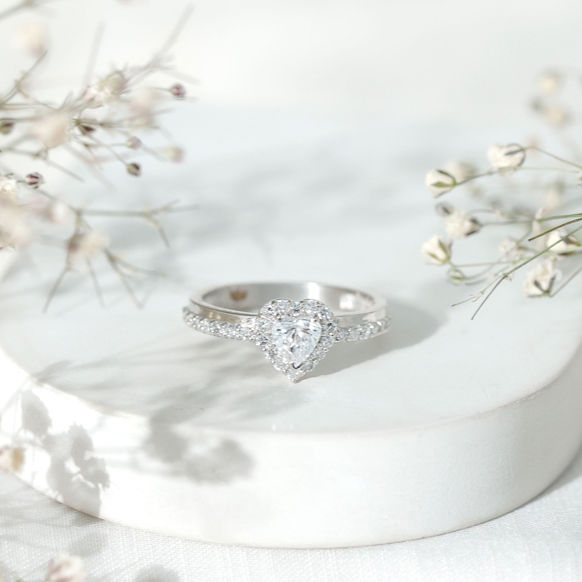 Heart Shape Moissanite Engagement Ring with Halo