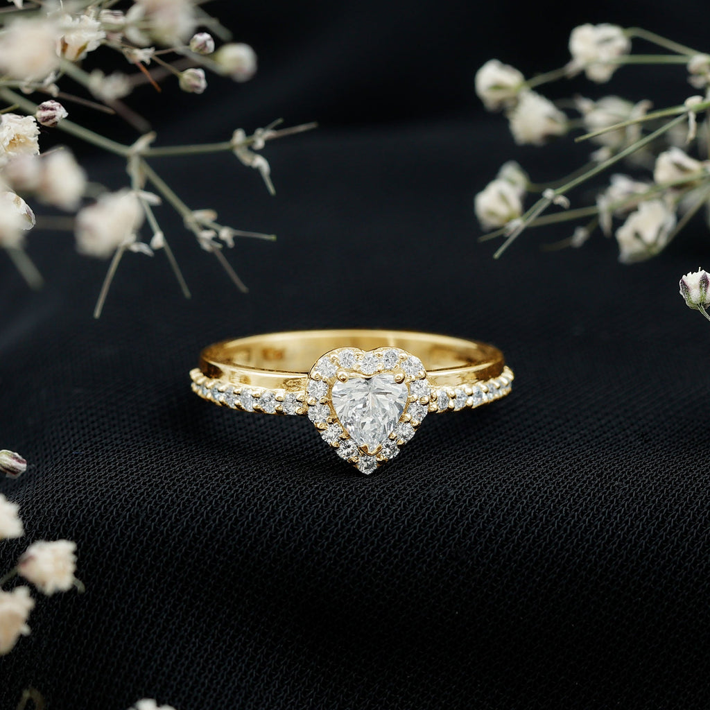 Heart Shape Moissanite Engagement Ring with Halo