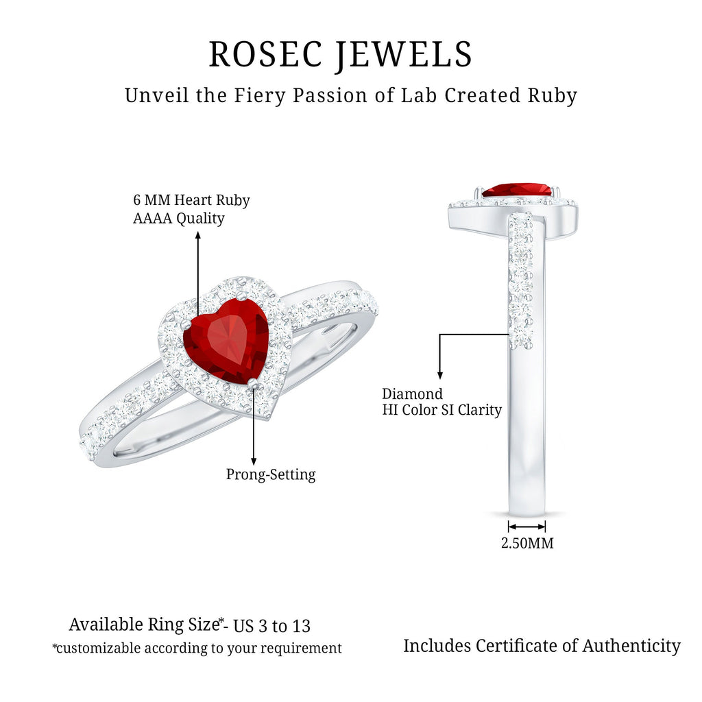 Lab Created Ruby Heart Promise Ring with Diamond Halo