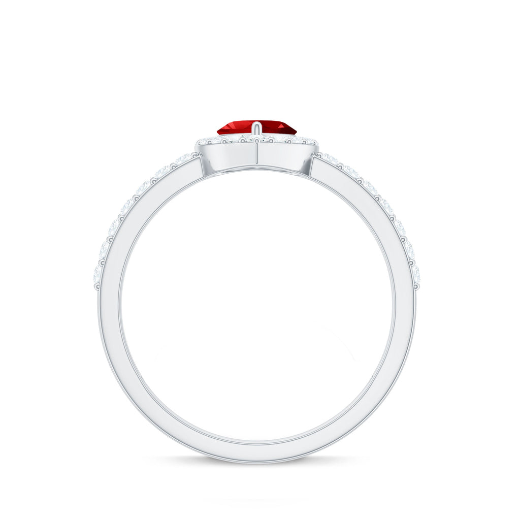 Lab Created Ruby Heart Promise Ring with Diamond Halo