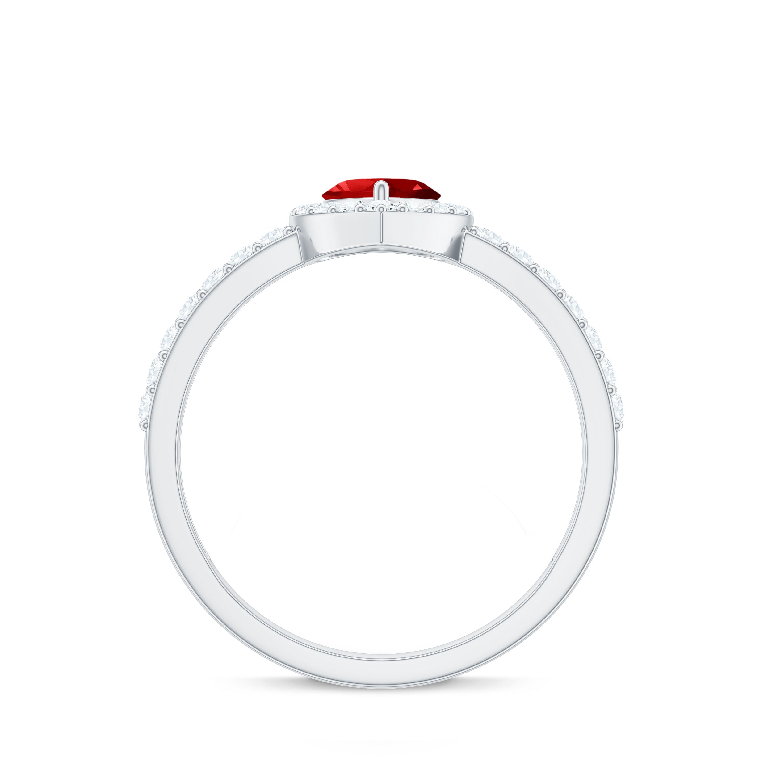 Lab Created Ruby Heart Promise Ring with Diamond Halo