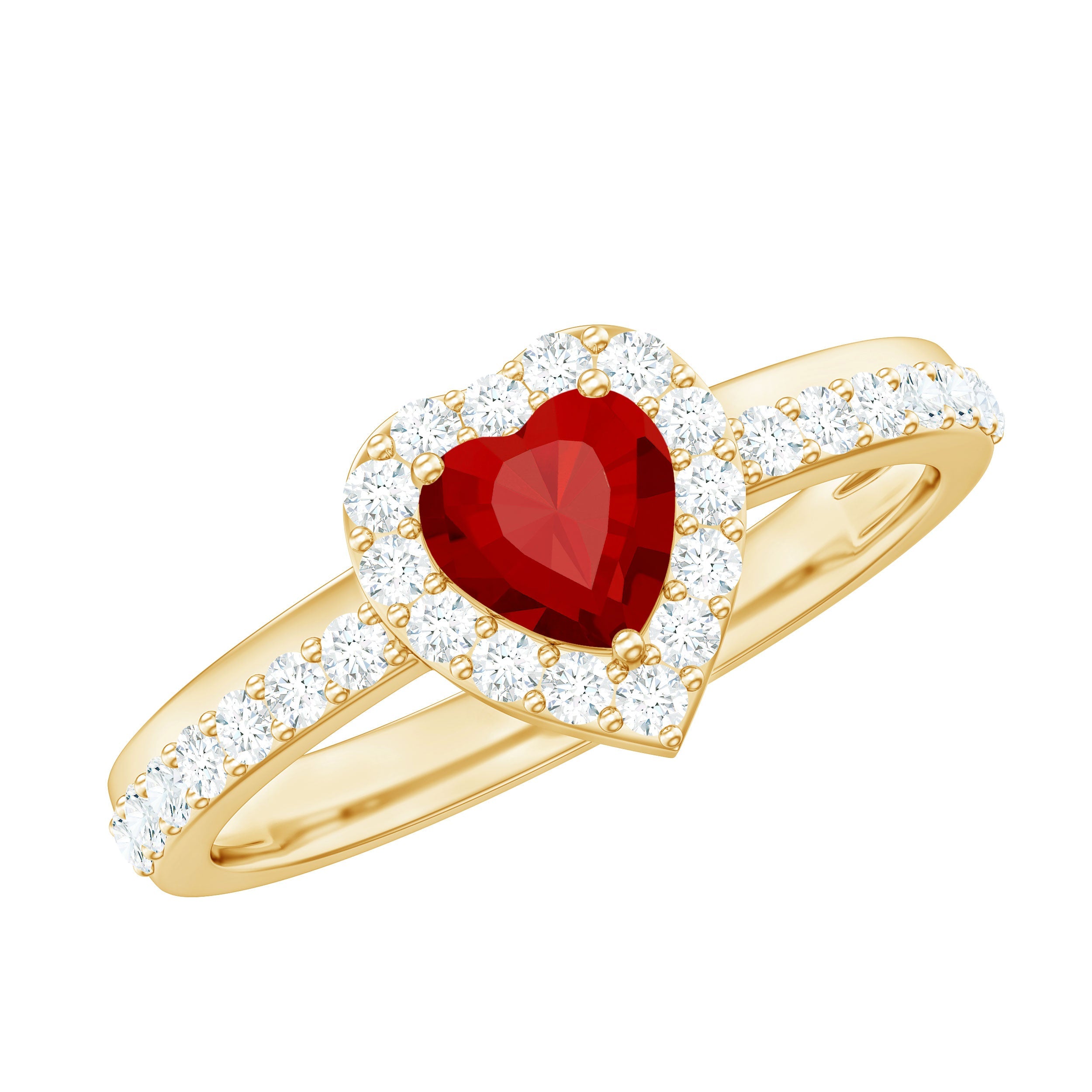 Lab Created Ruby Heart Promise Ring with Diamond Halo | Rings | Wiccan Center