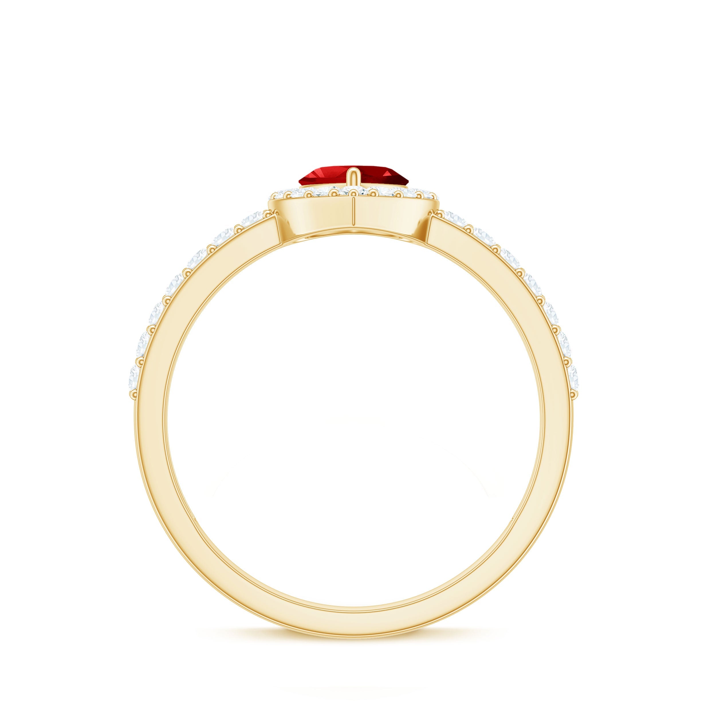 Lab Created Ruby Heart Promise Ring with Diamond Halo