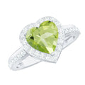 Natural 2 Carat Peridot Heart Engagement Ring with Diamond Halo
