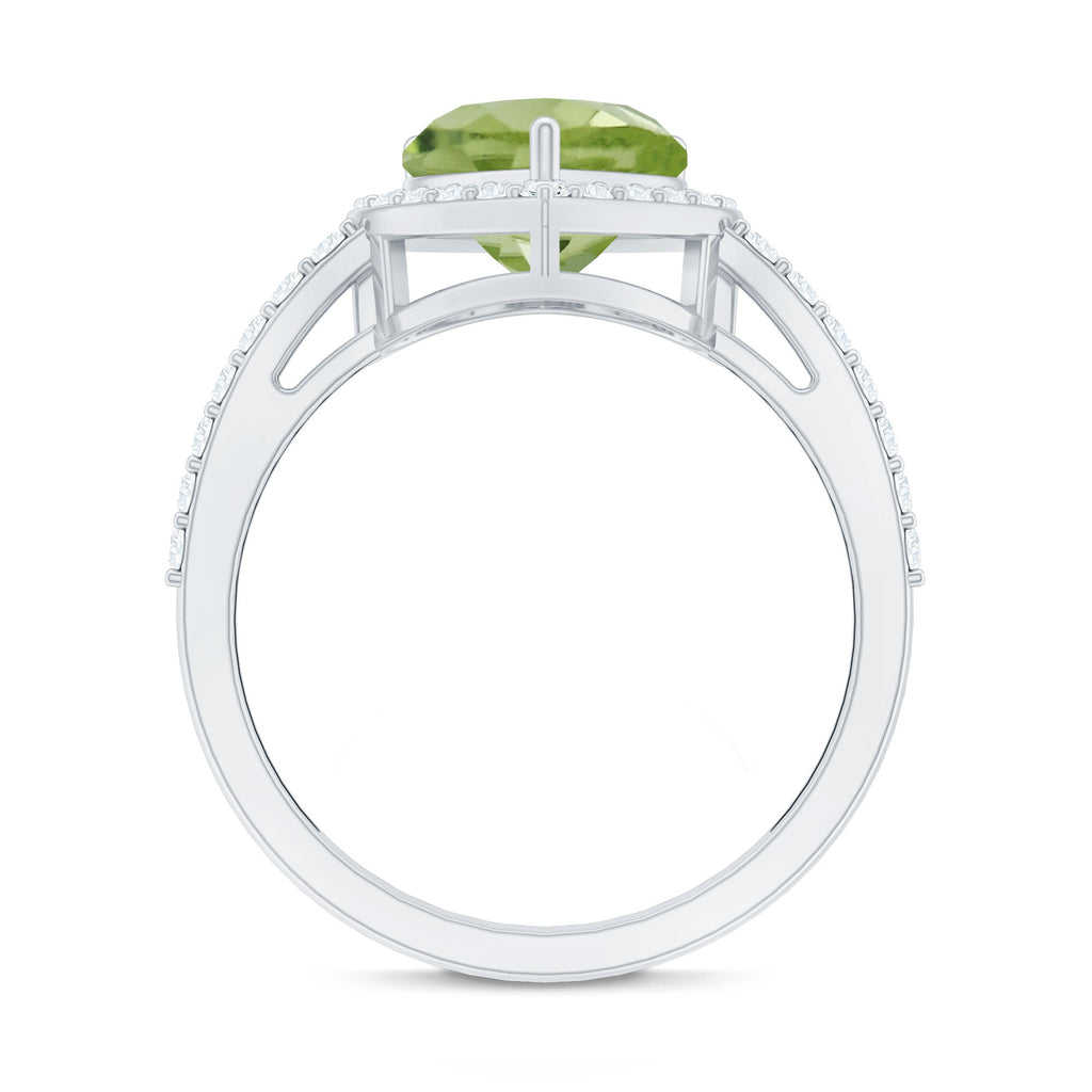 Natural 2 Carat Peridot Heart Engagement Ring with Diamond Halo