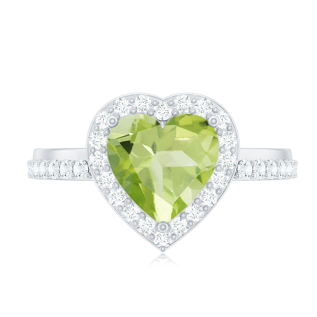 Natural 2 Carat Peridot Heart Engagement Ring with Diamond Halo