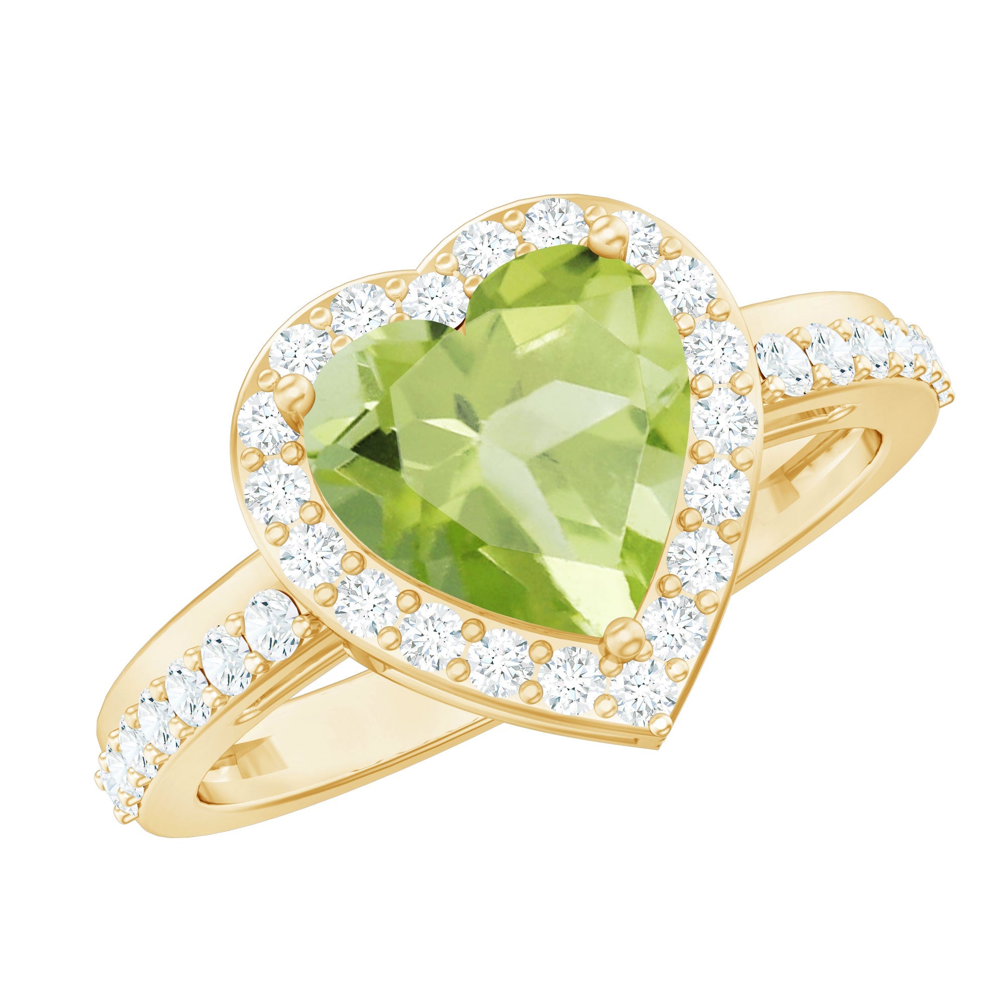 Natural 2 Carat Peridot Heart Engagement Ring with Diamond Halo | Rings | Wiccan Center