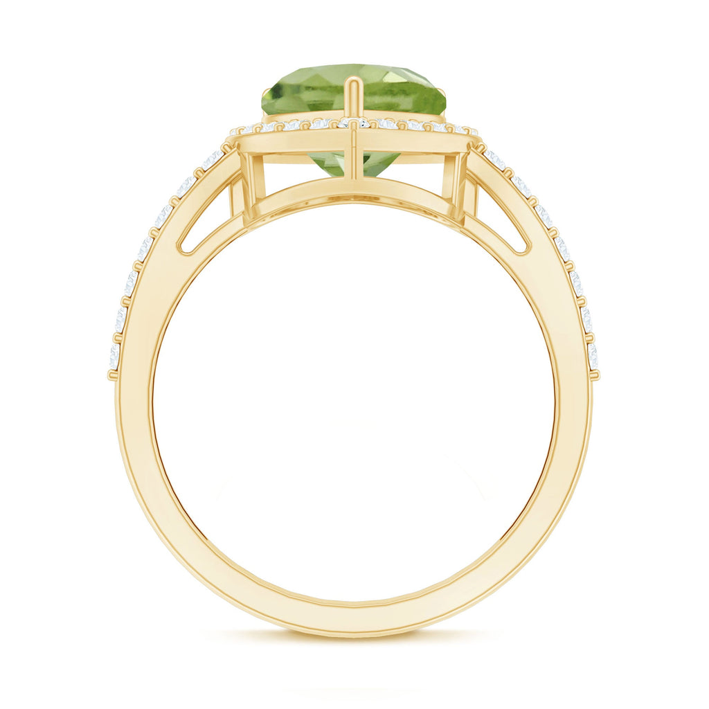 Natural 2 Carat Peridot Heart Engagement Ring with Diamond Halo