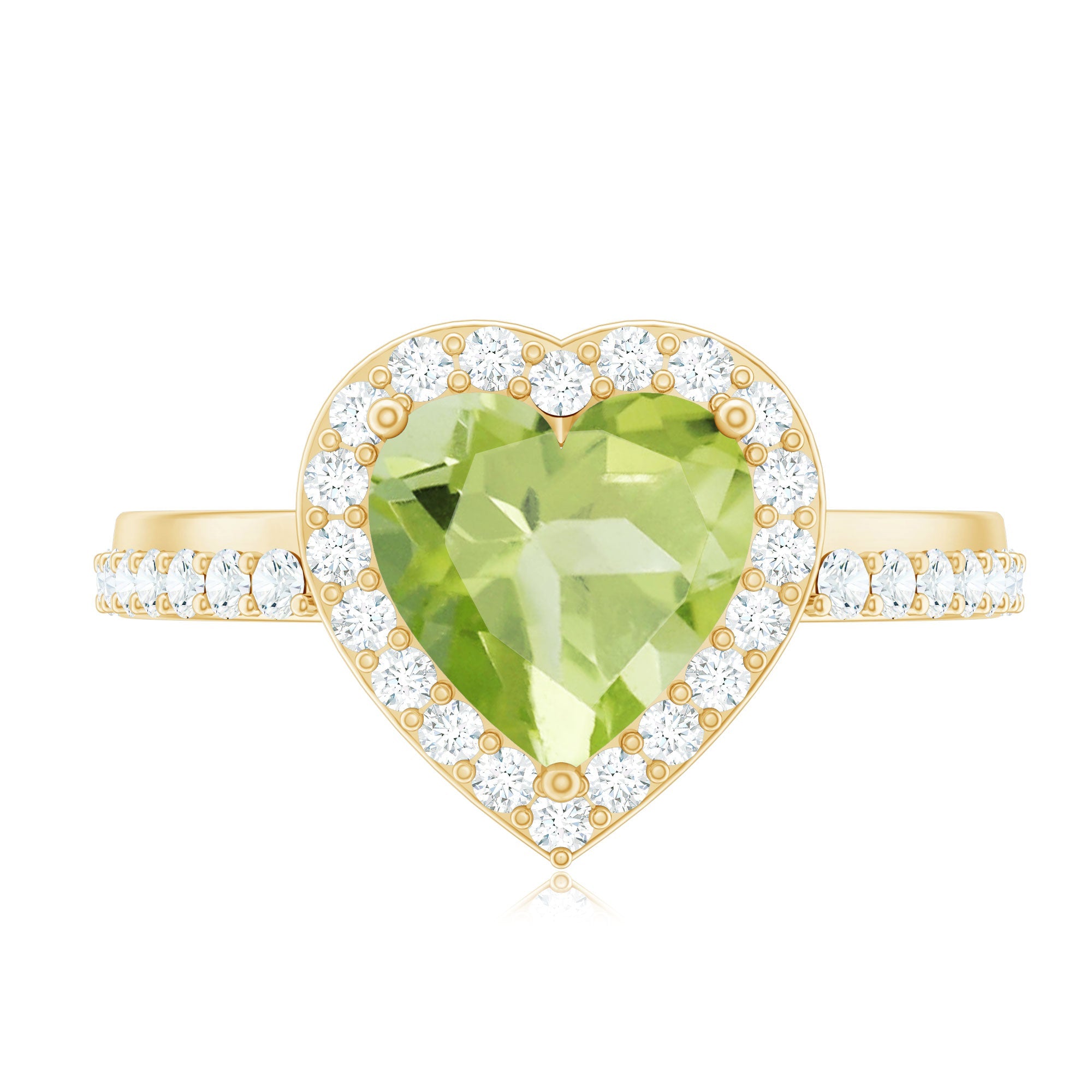 Natural 2 Carat Peridot Heart Engagement Ring with Diamond Halo