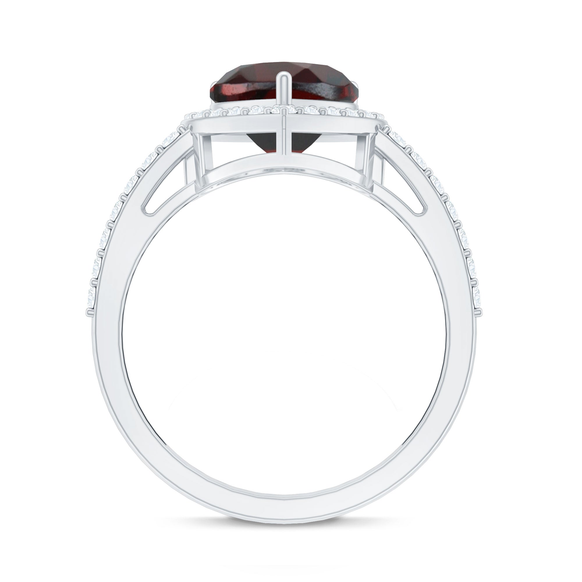 Natural Garnet Heart Shaped Engagement Ring with Diamond Halo