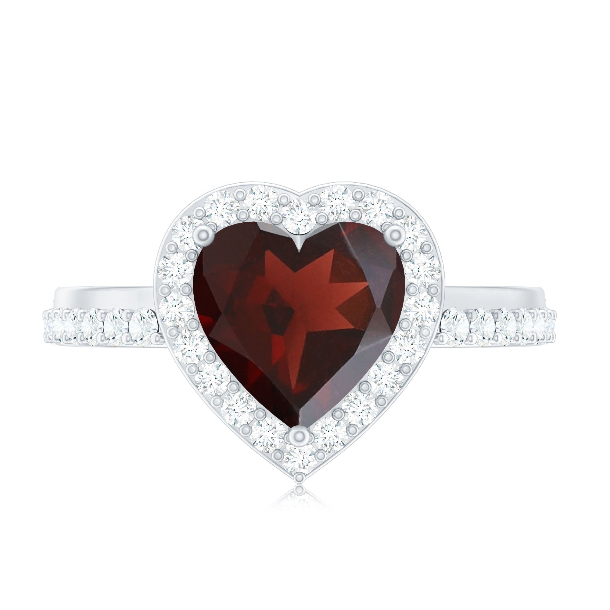 Natural Garnet Heart Shaped Engagement Ring with Diamond Halo