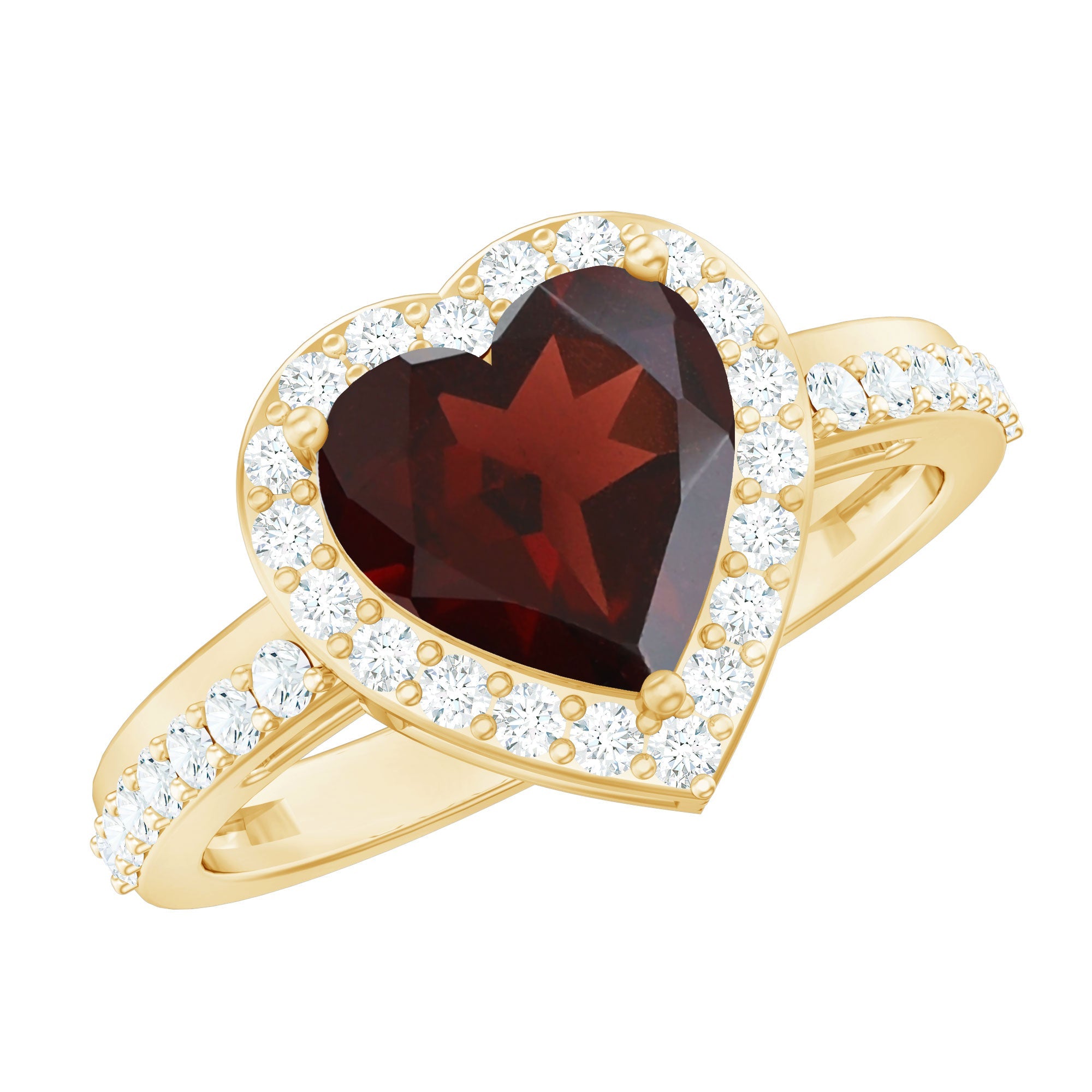 Natural Garnet Heart Shaped Engagement Ring with Diamond Halo | Rings | Wiccan Center