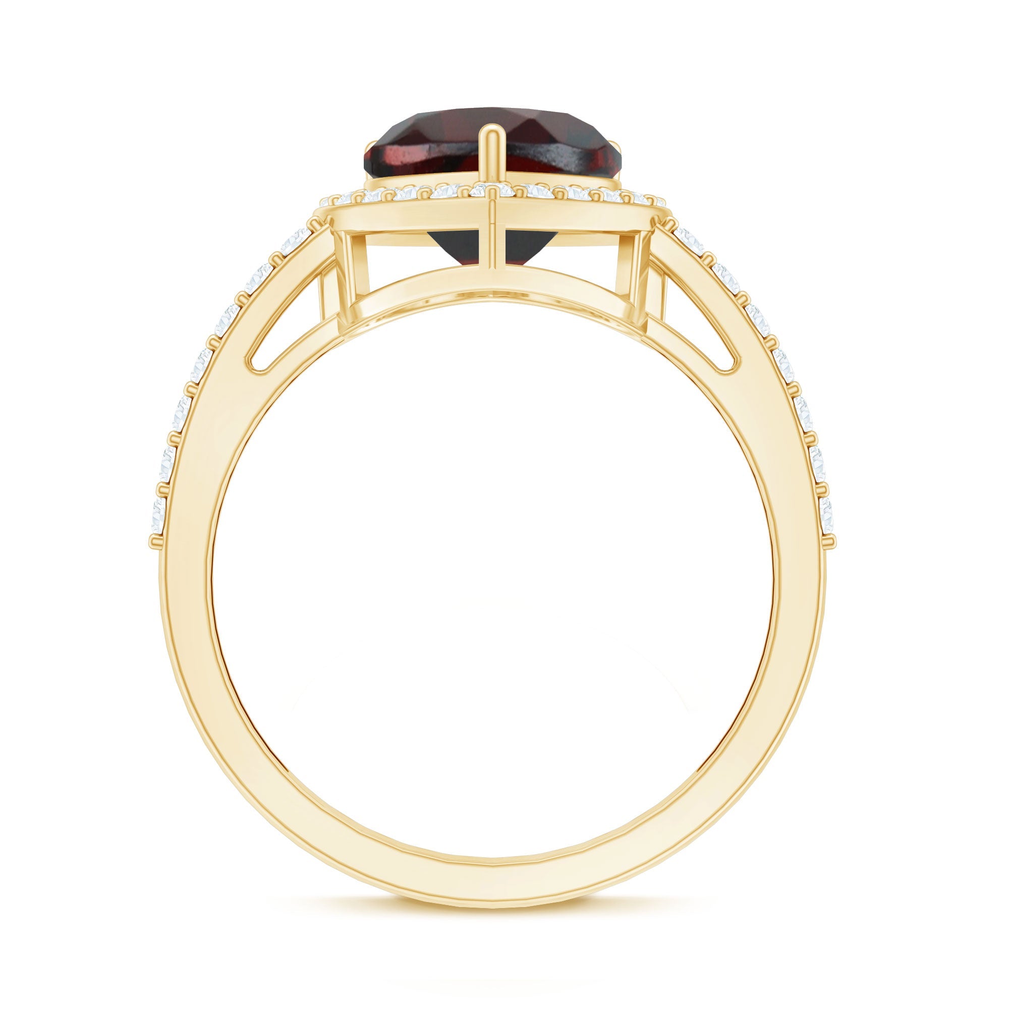 Natural Garnet Heart Shaped Engagement Ring with Diamond Halo