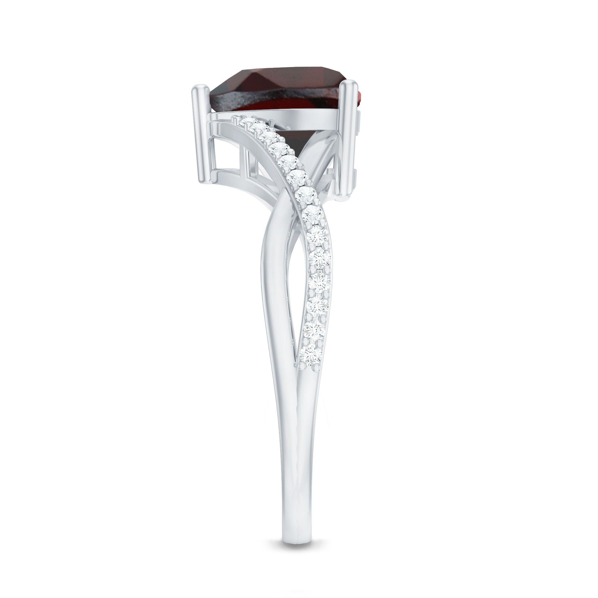 Natural Garnet Heart Shaped Engagement Ring with Diamond Crossover Shank