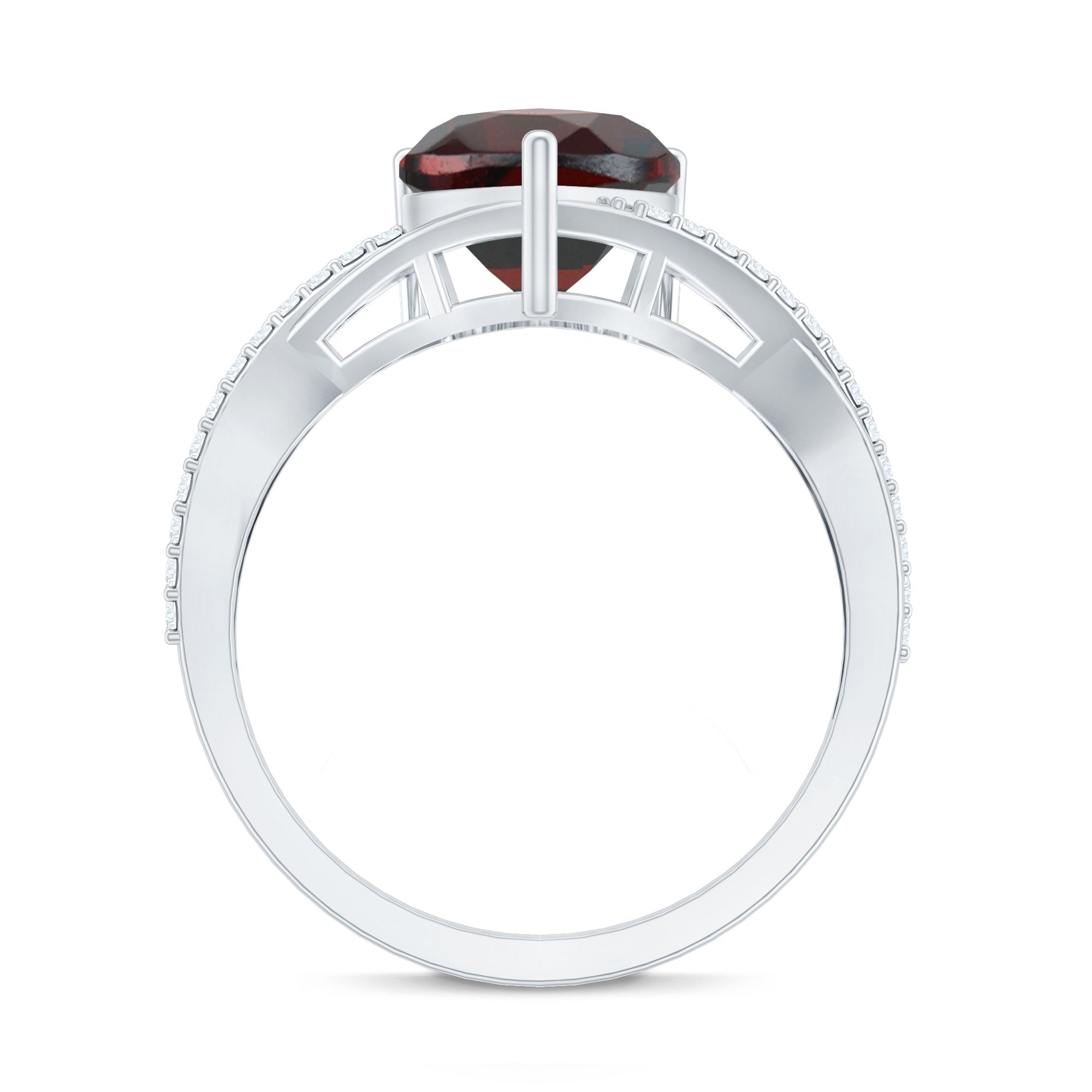 Natural Garnet Heart Shaped Engagement Ring with Diamond Crossover Shank