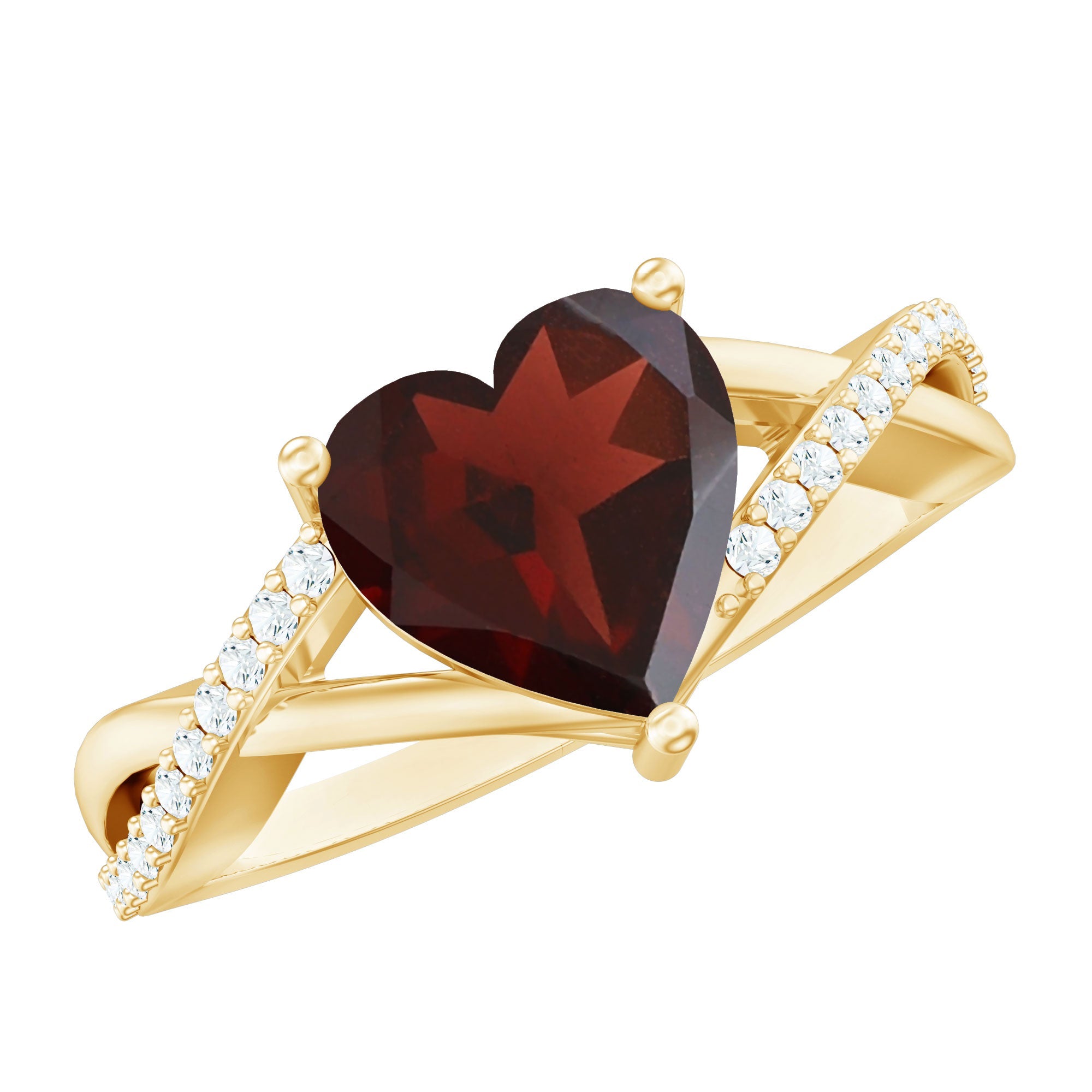 Natural Garnet Heart Shaped Engagement Ring with Diamond Crossover Shank | Rings | Wiccan Center