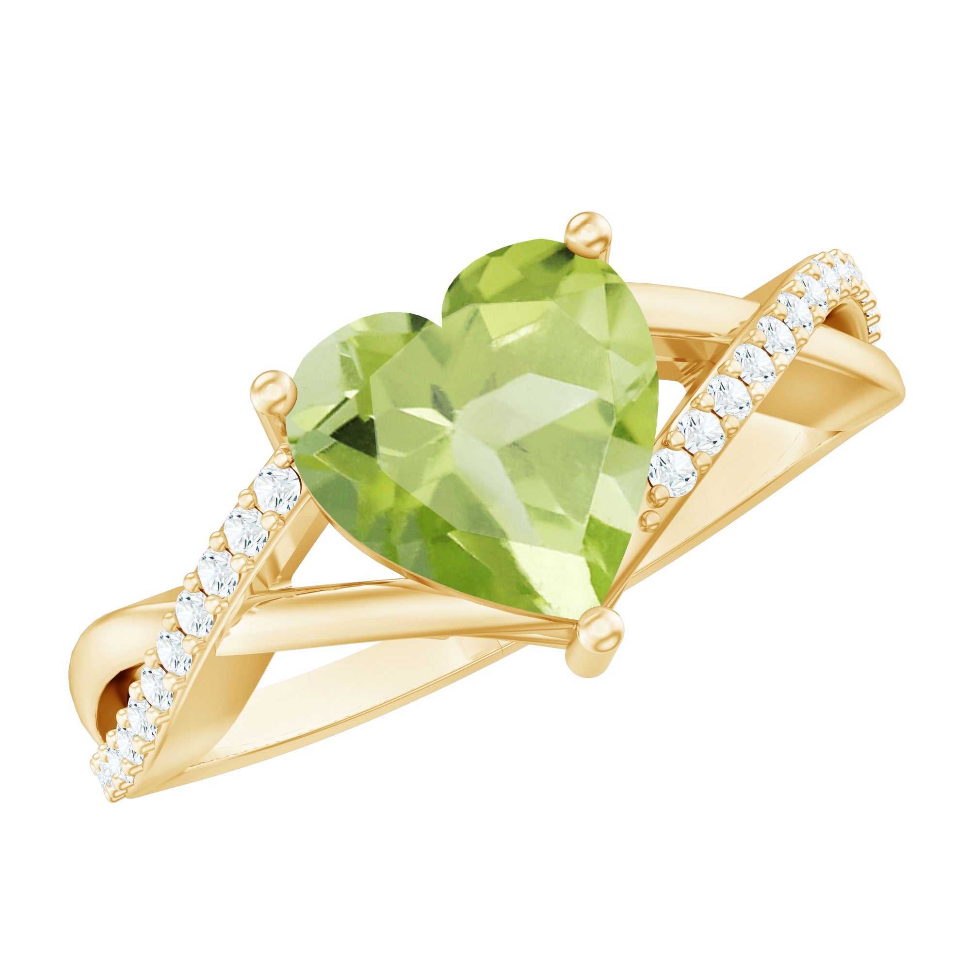 Natural 2 Carat Peridot Heart Engagement Ring with Diamond Crossover Shank | Rings | Wiccan Center