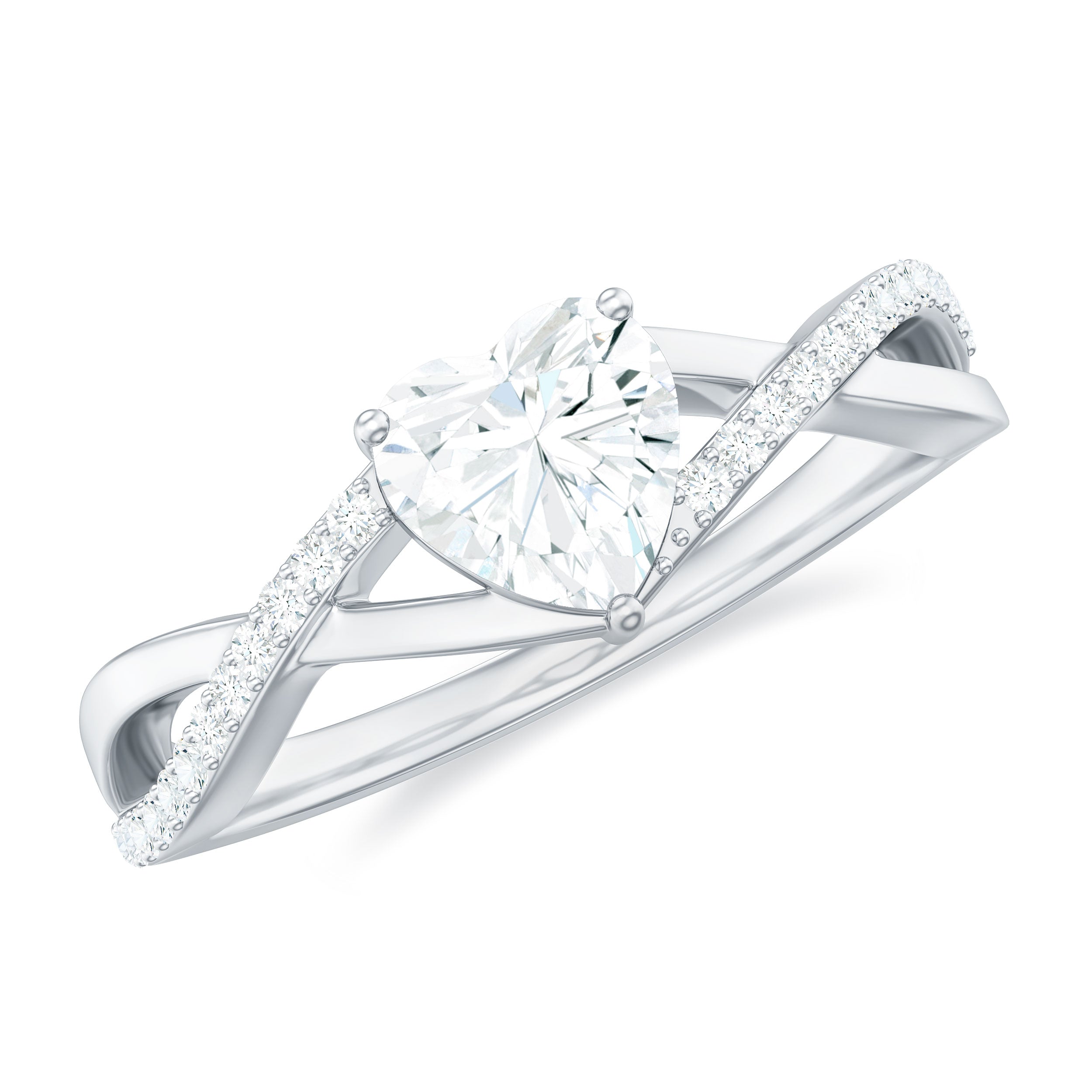 1.50 CT Heart Shape Moissanite Crossover Engagement Ring