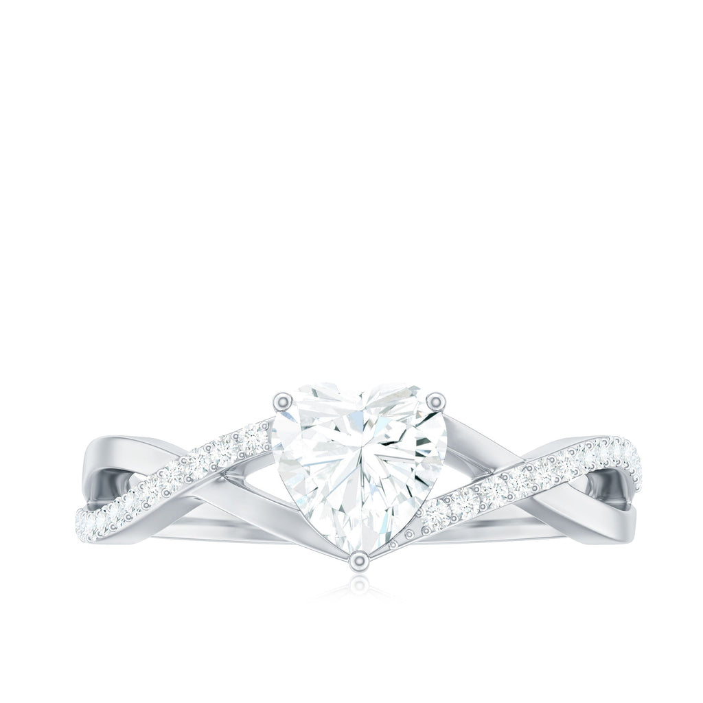 1.50 CT Heart Shape Moissanite Crossover Engagement Ring