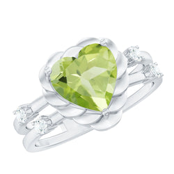 Heart Shape Peridot Solitaire Band Ring with Diamond Stones | Rings | Wiccan Center