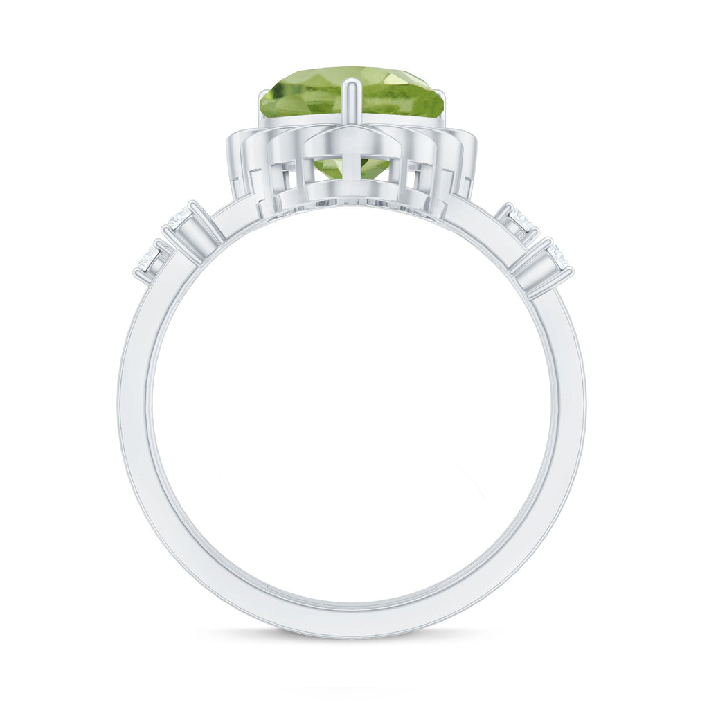 Heart Shape Peridot Solitaire Band Ring with Diamond Stones