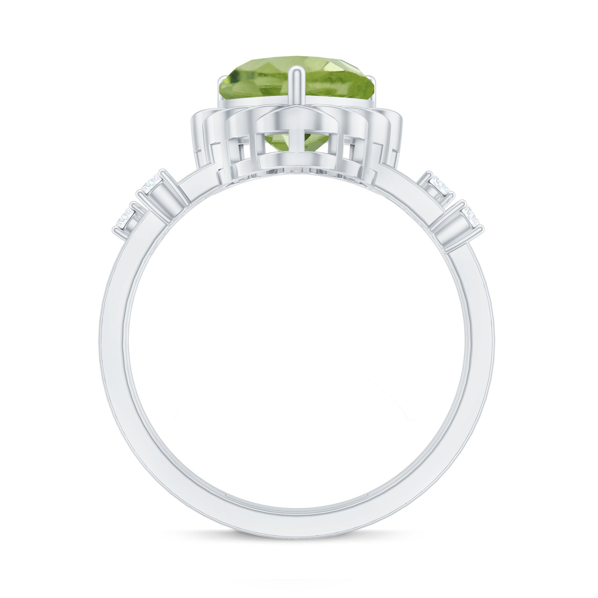 Heart Shape Peridot Solitaire Band Ring with Diamond Stones