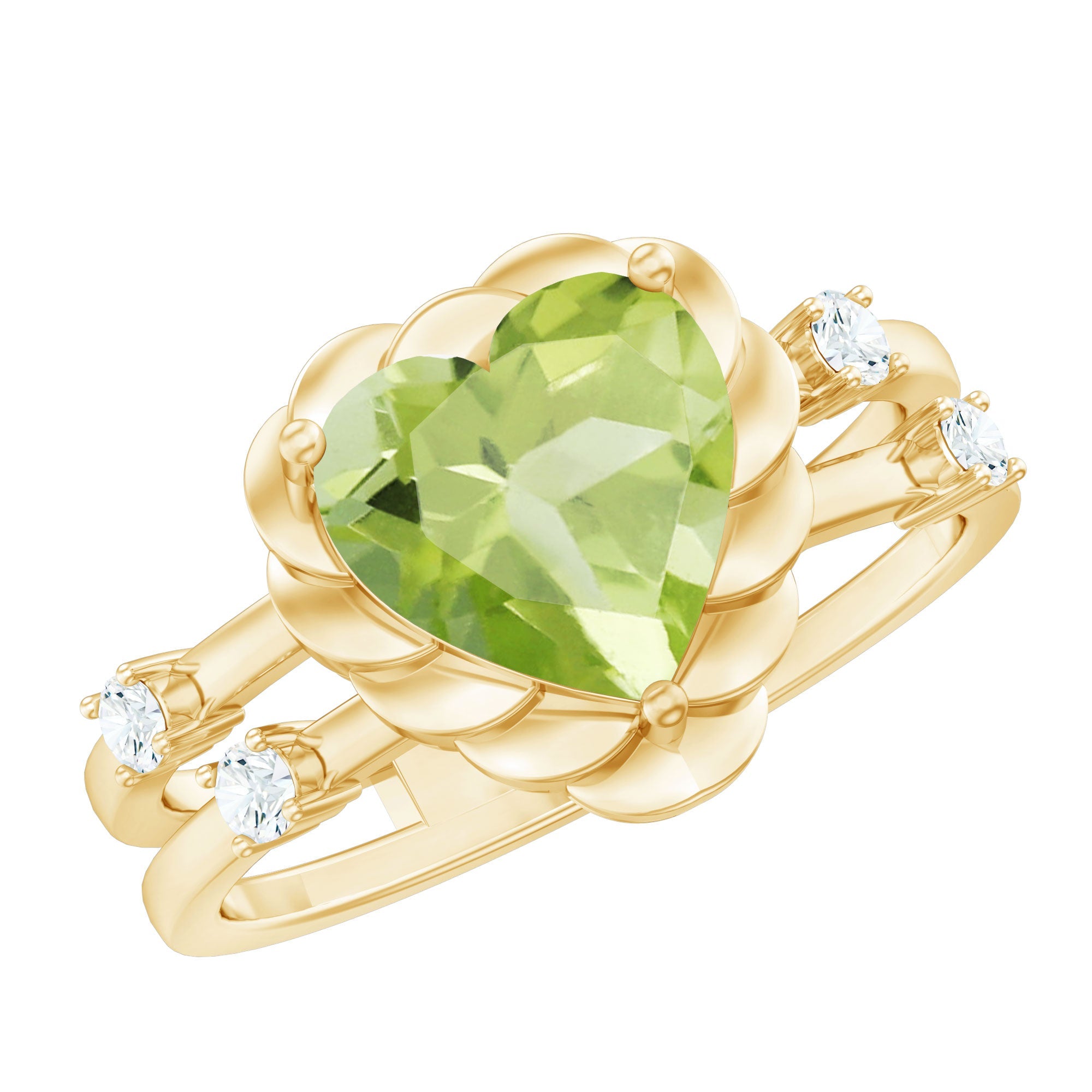 Heart Shape Peridot Solitaire Band Ring with Diamond Stones | Rings | Wiccan Center