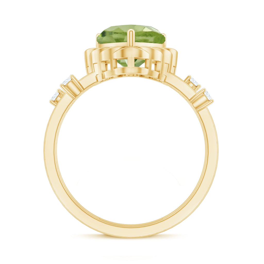 Heart Shape Peridot Solitaire Band Ring with Diamond Stones