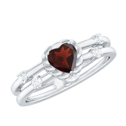 Natural Heart Shaped Garnet Diamond Double Band Engagement Ring | Rings | Wiccan Center