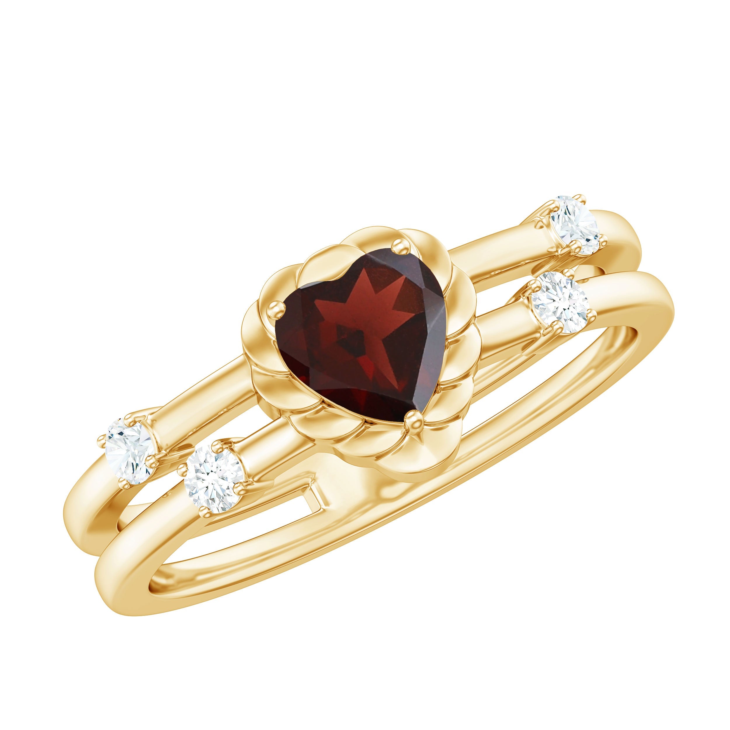 Natural Heart Shaped Garnet Diamond Double Band Engagement Ring | Rings | Wiccan Center