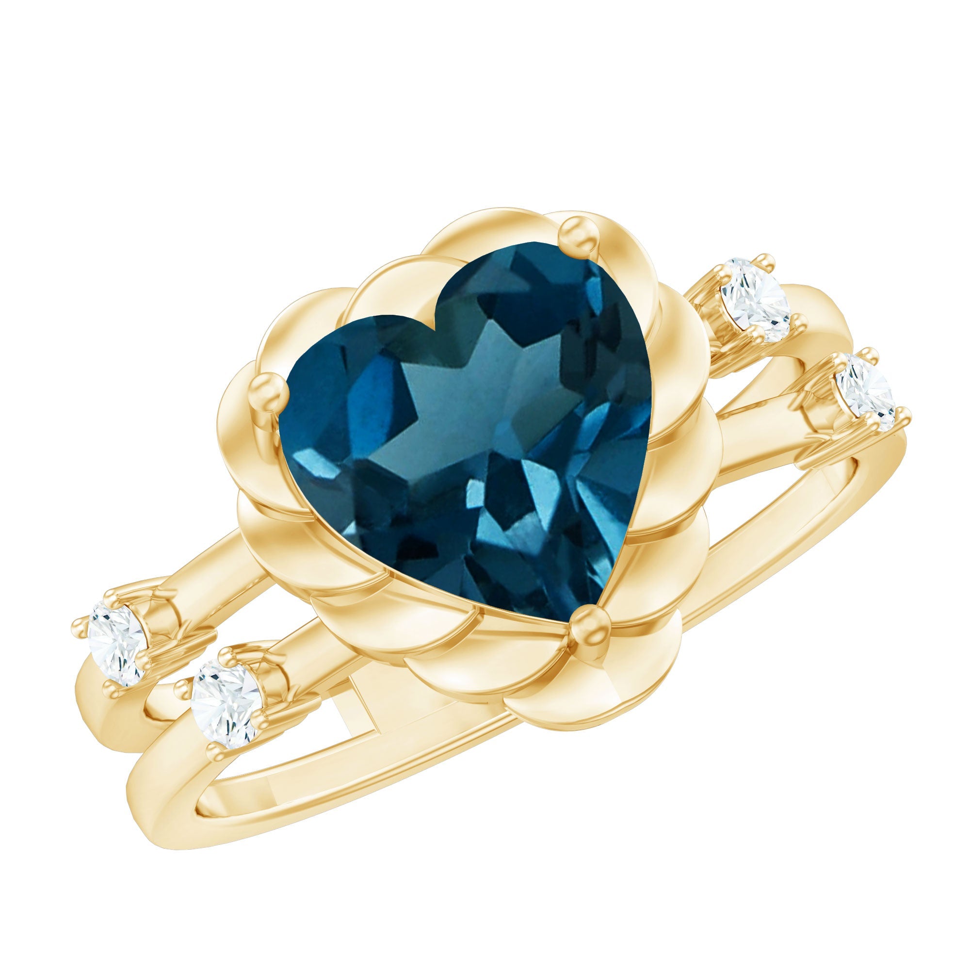2 Carat Heart Shape London Blue Topaz Double Band Ring with Diamond | Rings | Wiccan Center