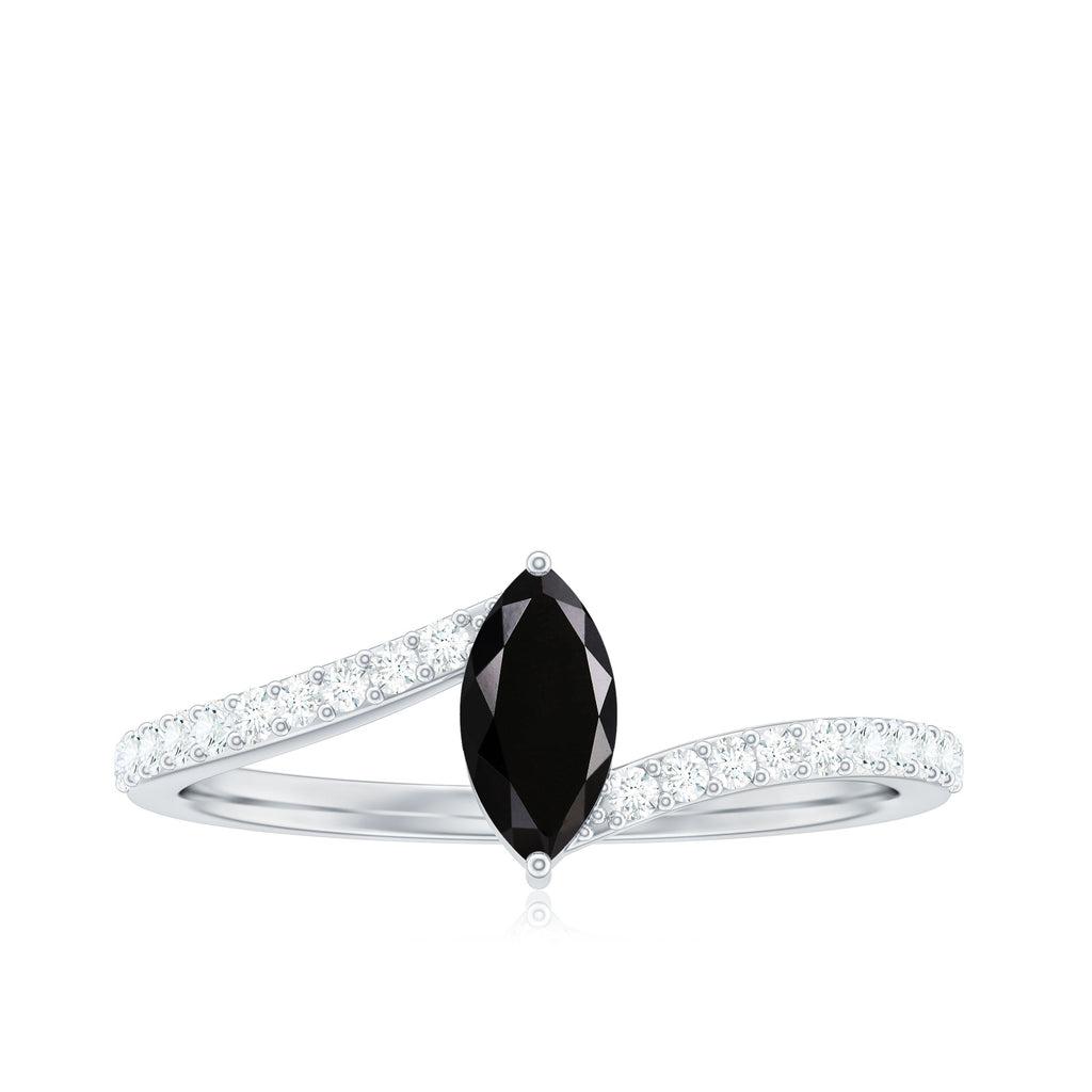 0.7 Carat Marquise Cut Black Onyx Promise Ring with Diamond Bypass Shank