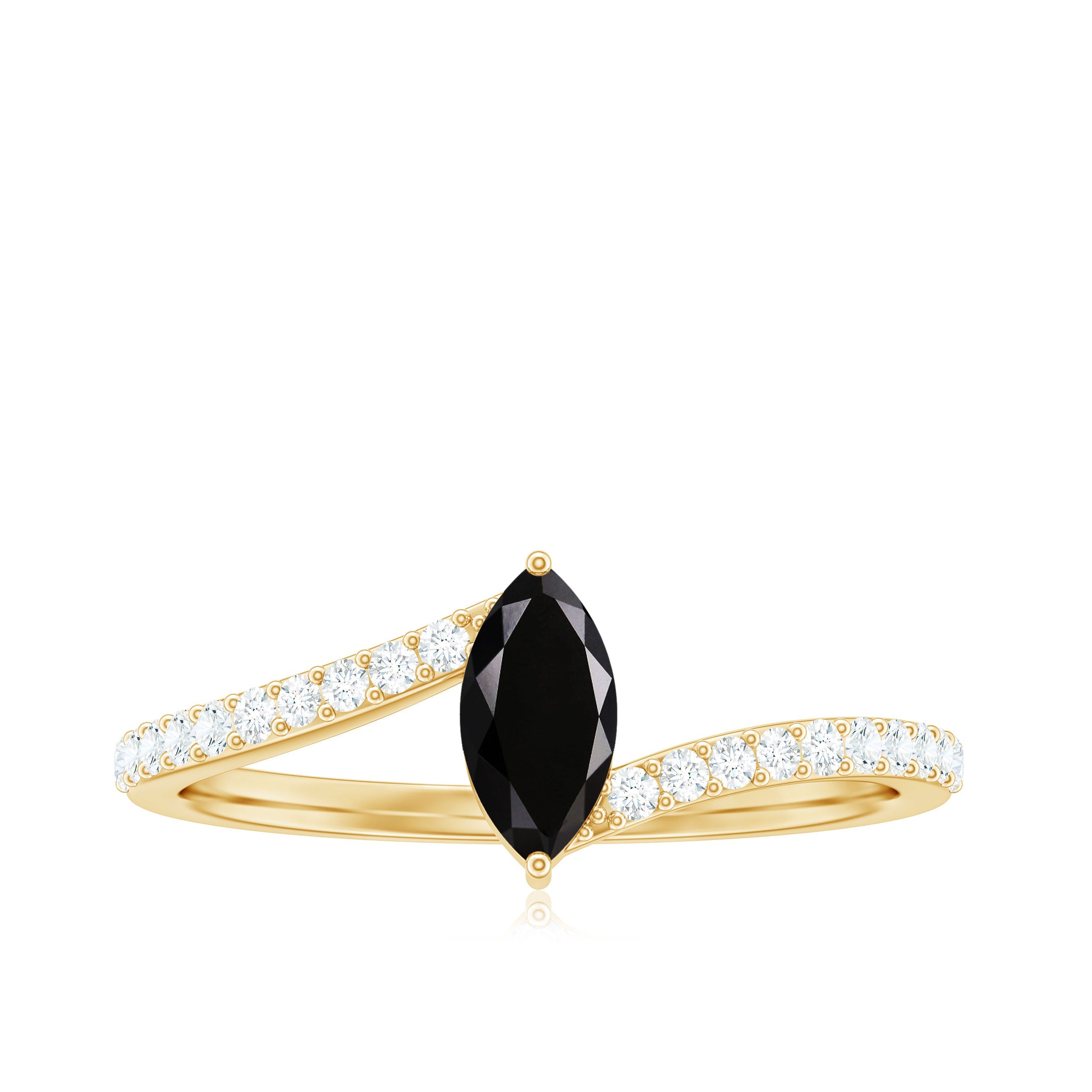 0.7 Carat Marquise Cut Black Onyx Promise Ring with Diamond Bypass Shank