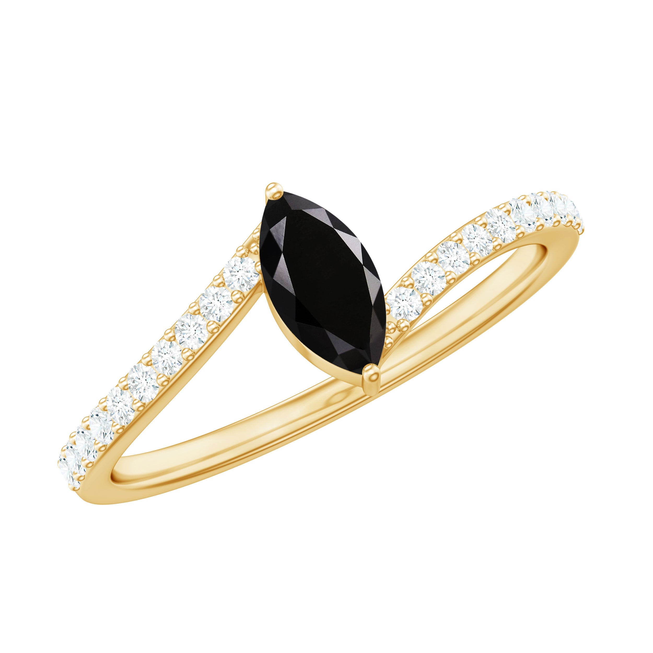 Real Marquise Black Spinel Promise Ring with Diamond Bypass Shank | Rings | Wiccan Center