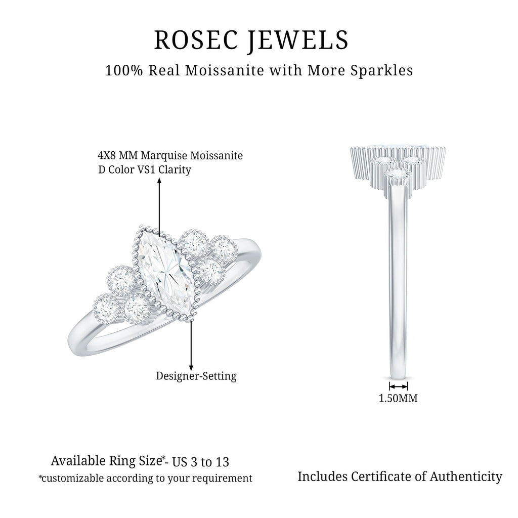 Marquise Moissanite Engagement Ring with Trios