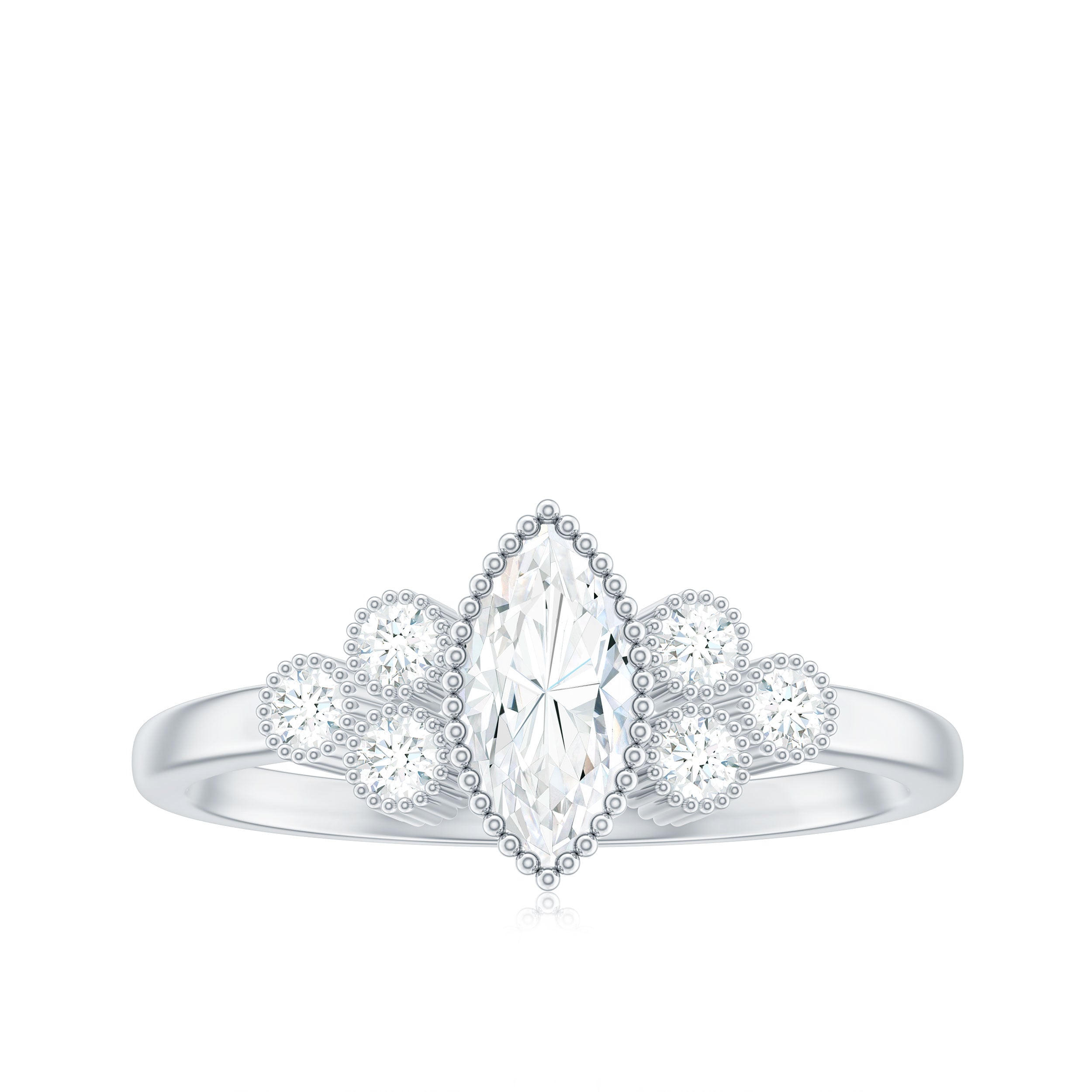 Marquise Moissanite Engagement Ring with Trios