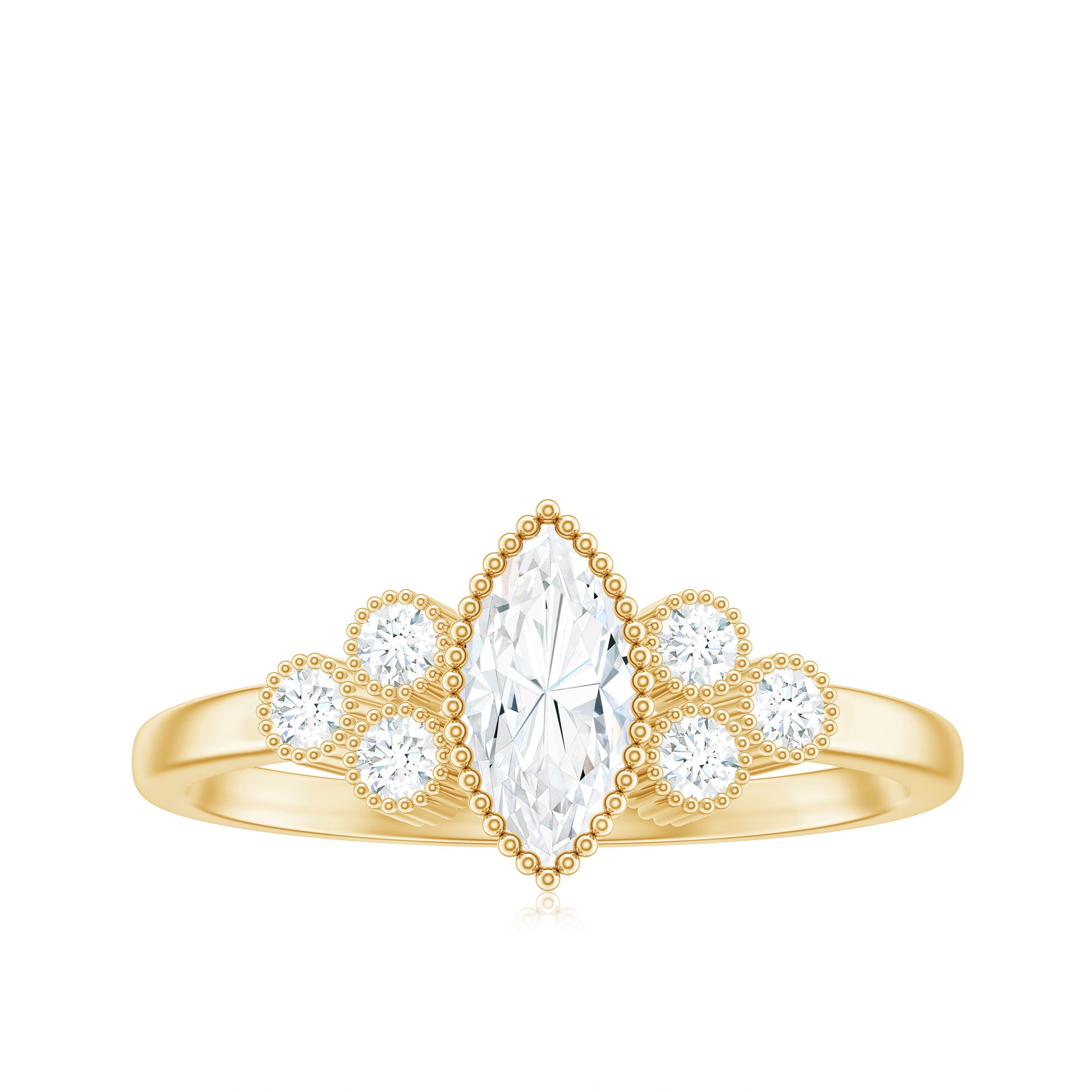 Marquise Moissanite Engagement Ring with Trios