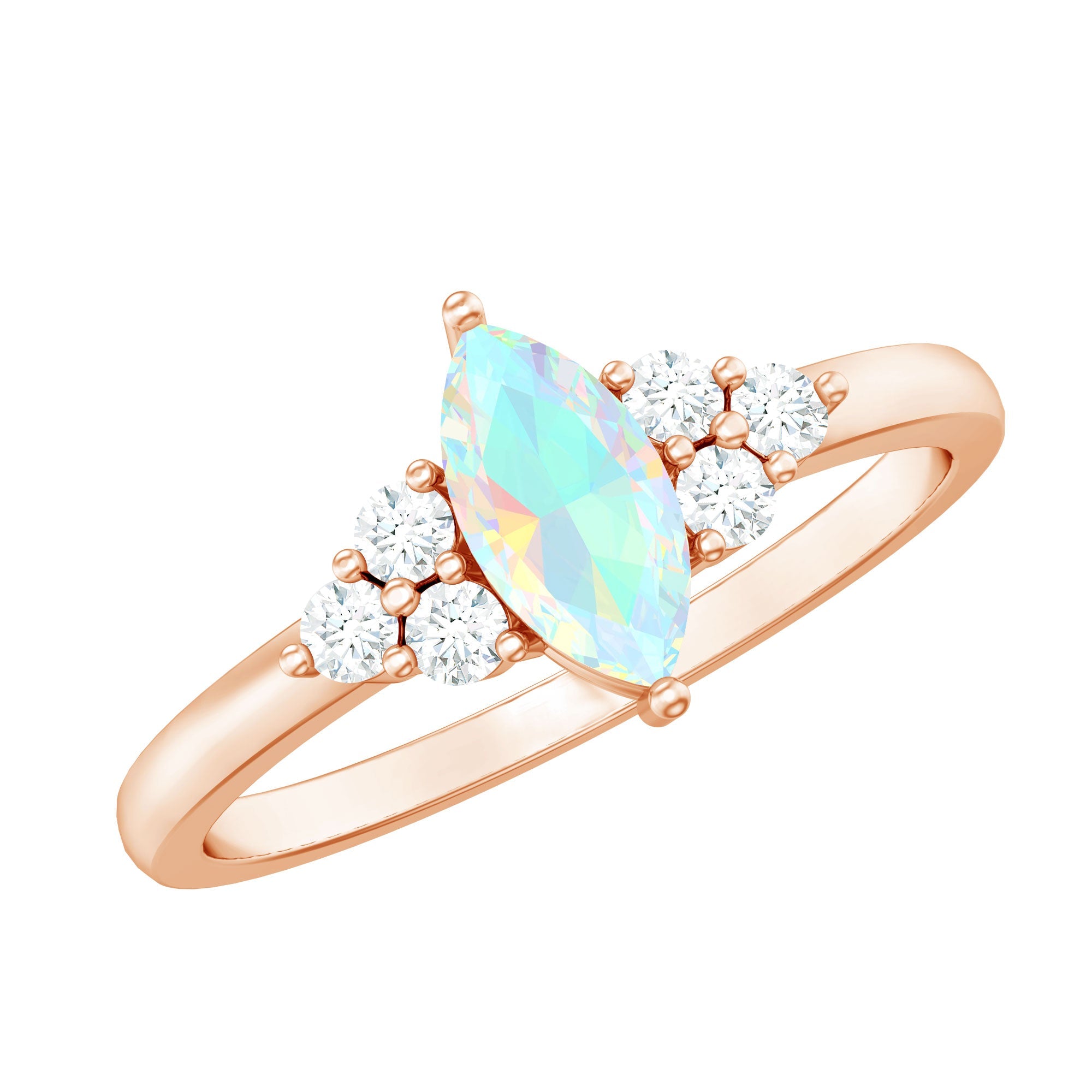 Vintage Looking Rainbow Opal Marquise Engagement Ring with Diamond Trio | Rings | Wiccan Center