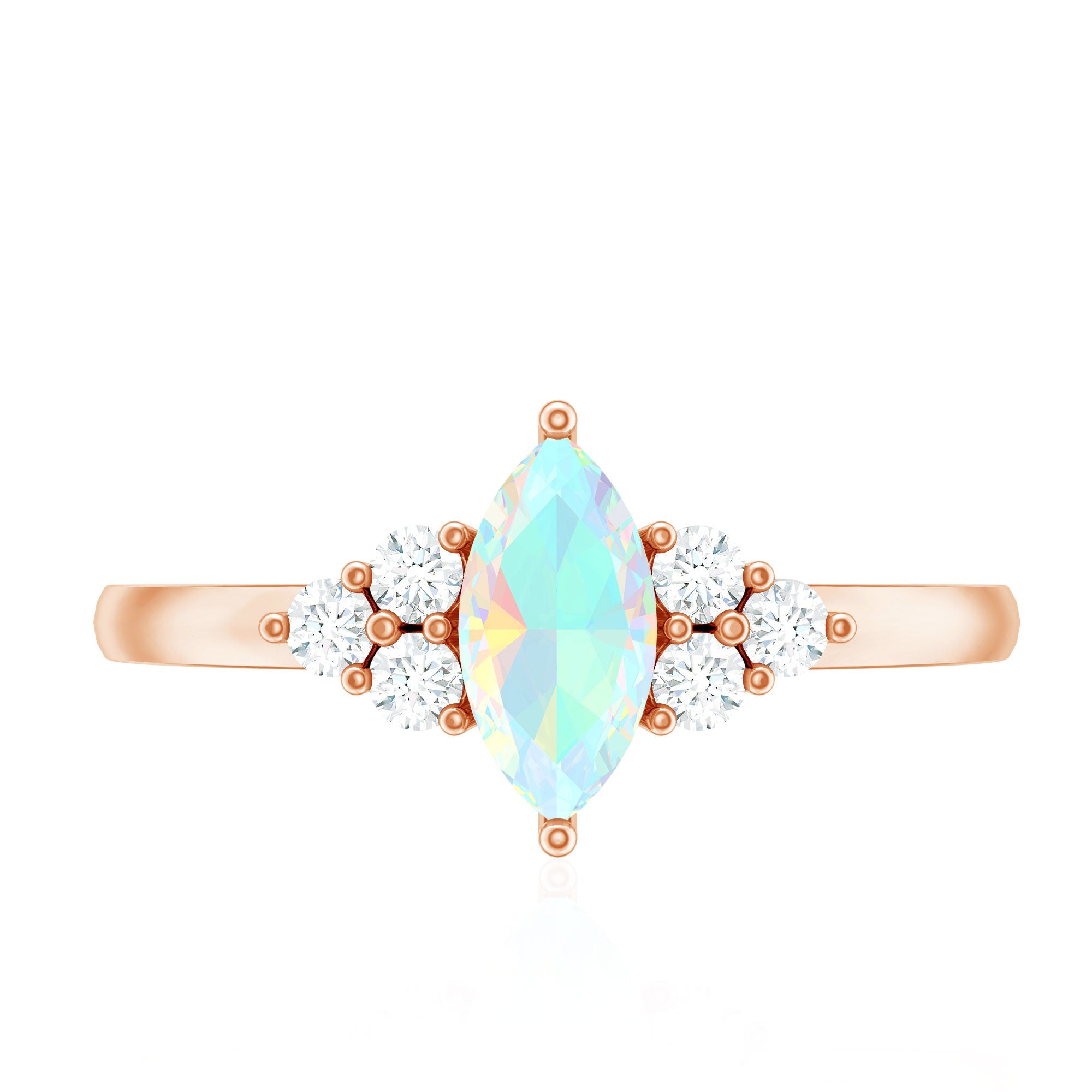 Vintage Looking Rainbow Opal Marquise Engagement Ring with Diamond Trio