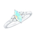 Vintage Looking Rainbow Opal Marquise Engagement Ring with Diamond Trio