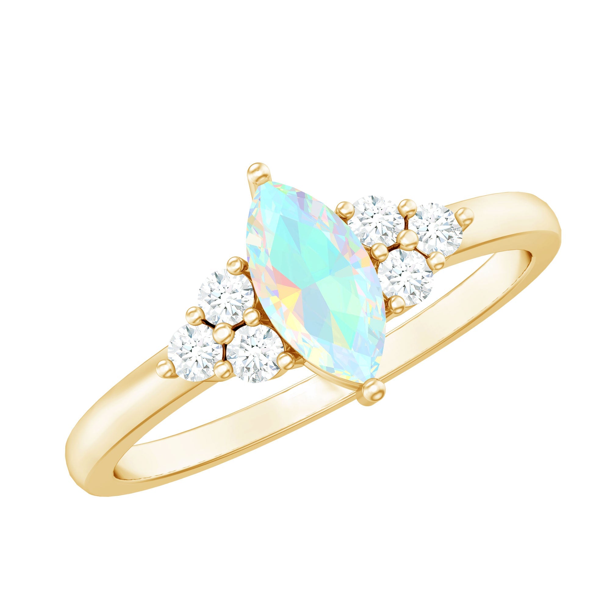 Vintage Looking Rainbow Opal Marquise Engagement Ring with Diamond Trio | Rings | Wiccan Center