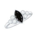 Natural Marquise Black Spinel Engagement Ring with Diamond Trio