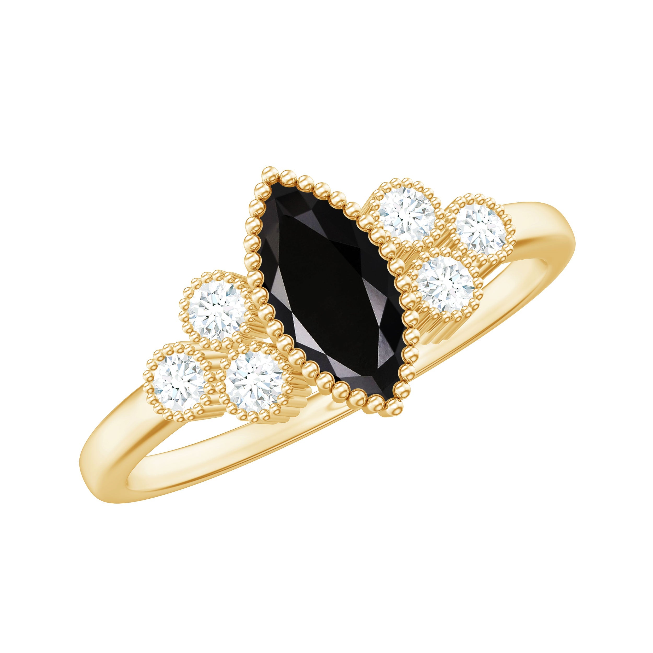 Natural Marquise Black Spinel Engagement Ring with Diamond Trio | Rings | Wiccan Center