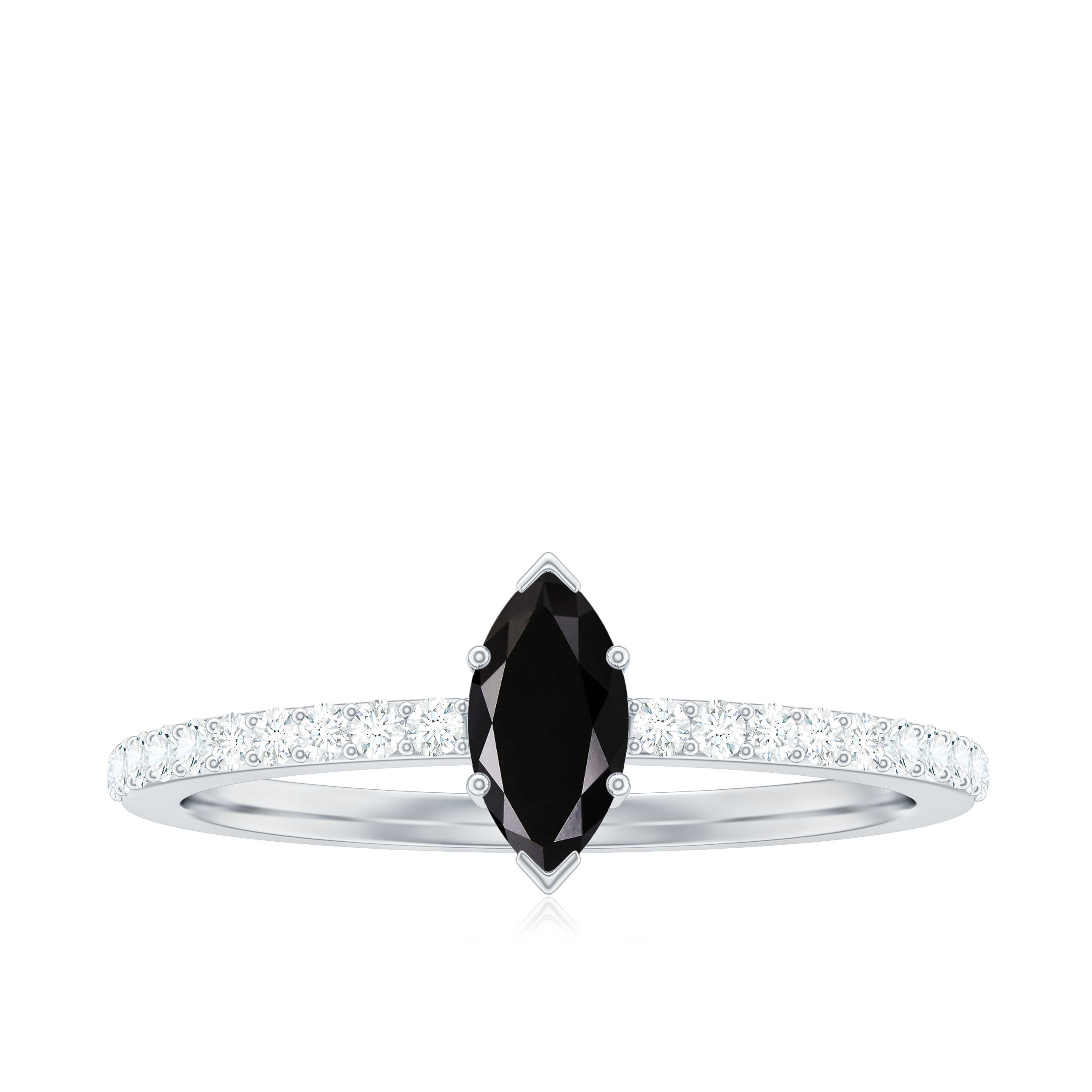 0.7 Carat Marquise Cut Black Onyx Minimal Promise Ring with Diamond