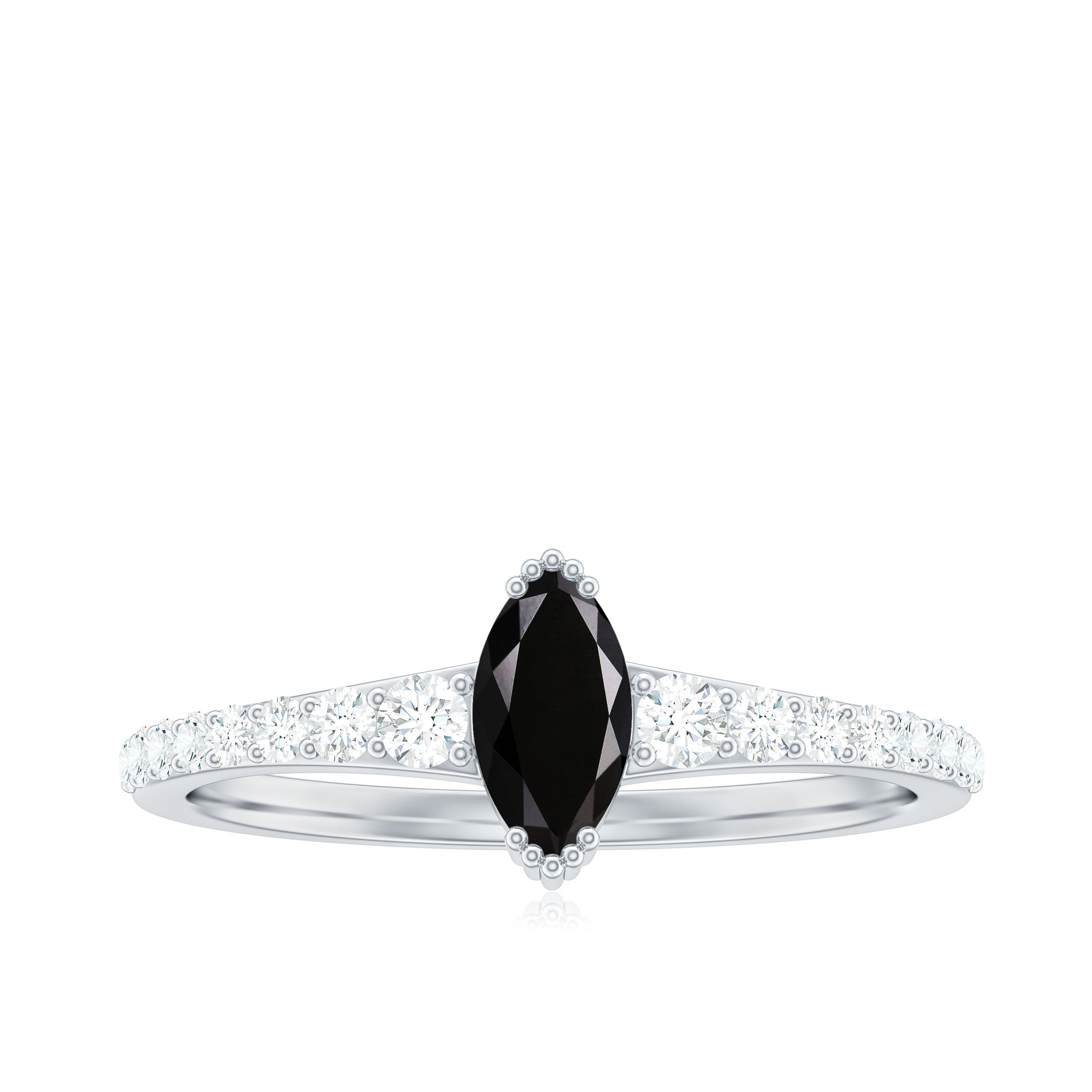 Genuine Marquise Black Spinel Promise Ring with Diamond
