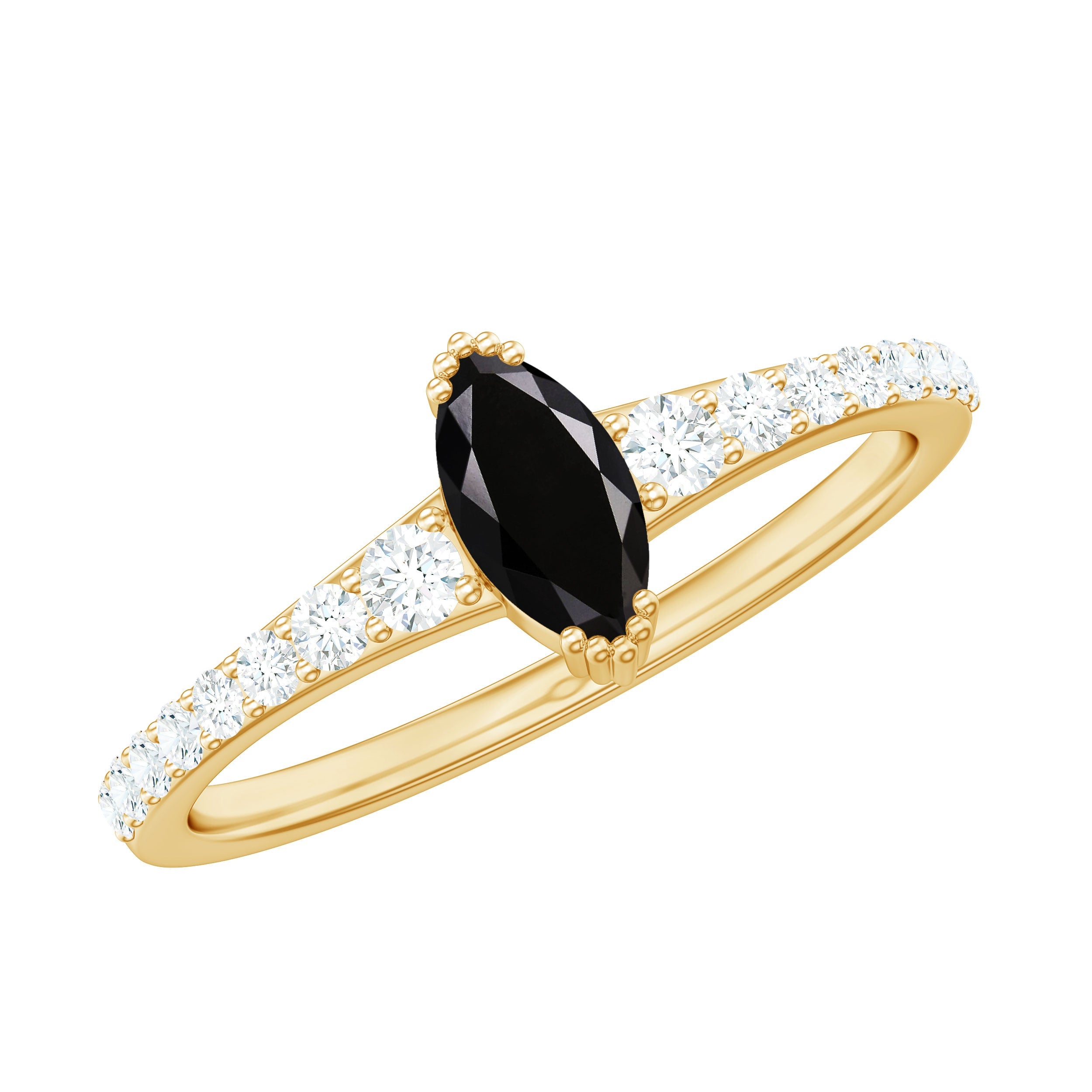 Genuine Marquise Black Spinel Promise Ring with Diamond | Rings | Wiccan Center