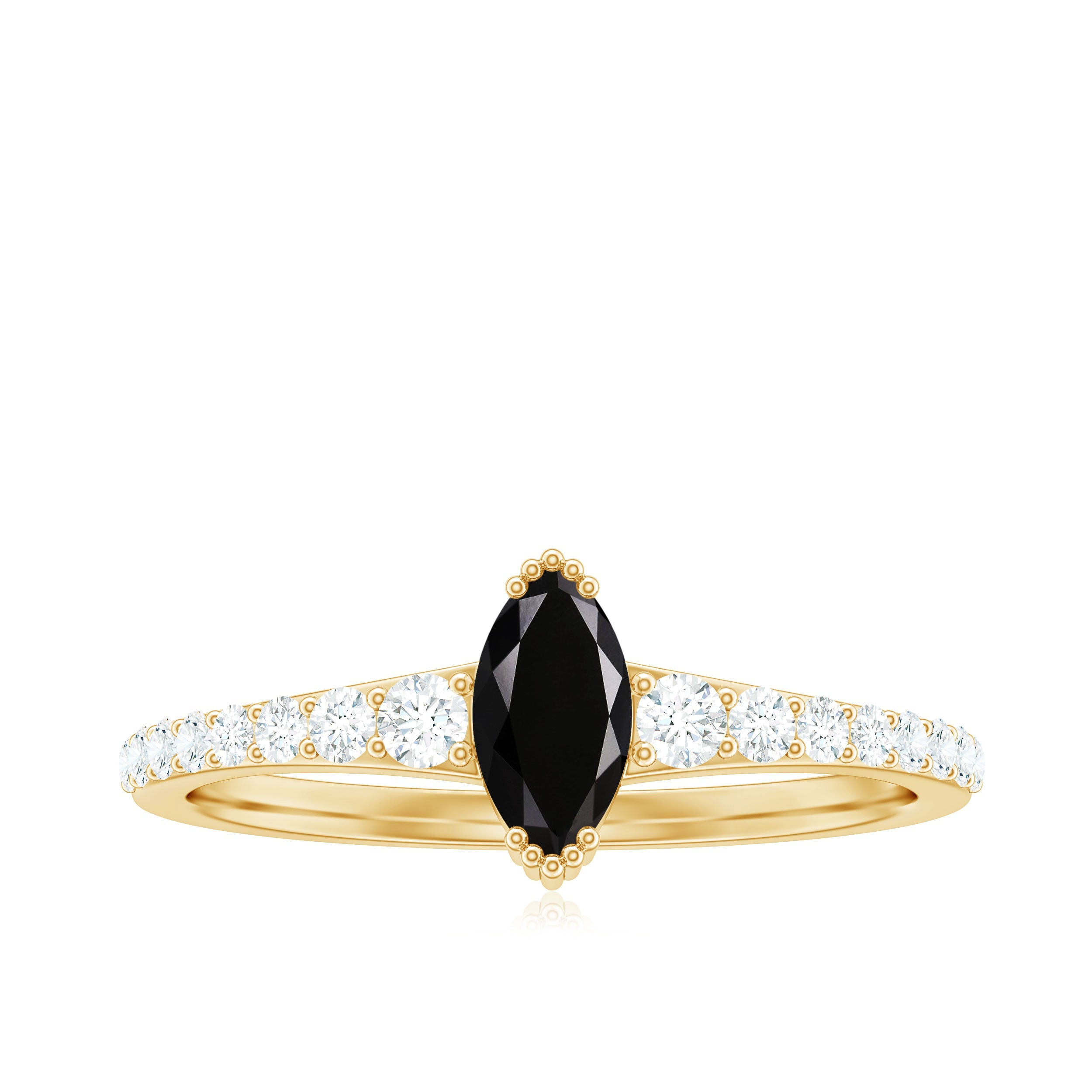 Genuine Marquise Black Spinel Promise Ring with Diamond