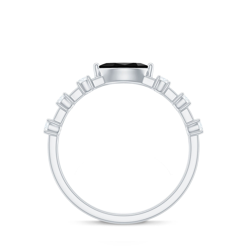 0.7 Carat Marquise Cut Black Onyx Minimal East West Ring with Diamond