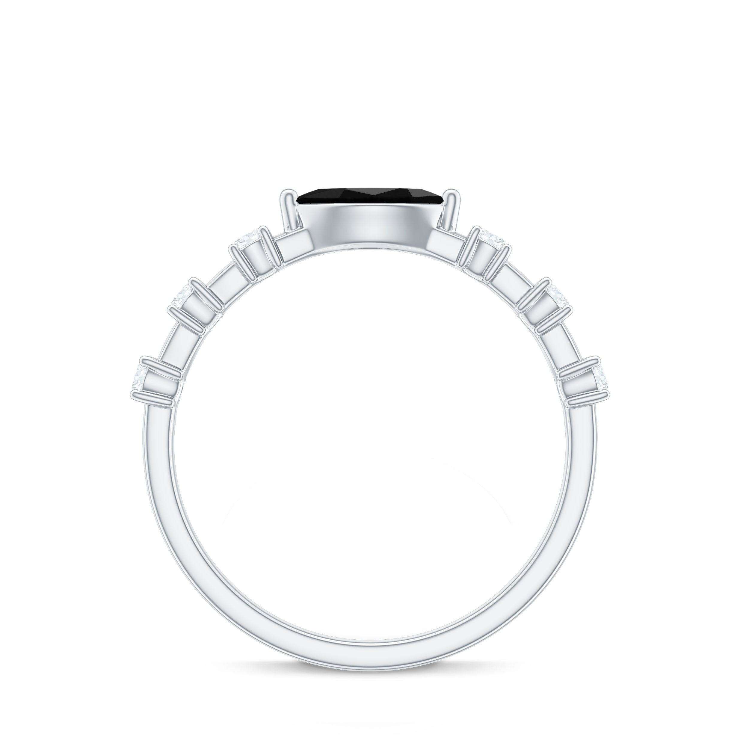 0.7 Carat Marquise Cut Black Onyx Minimal East West Ring with Diamond