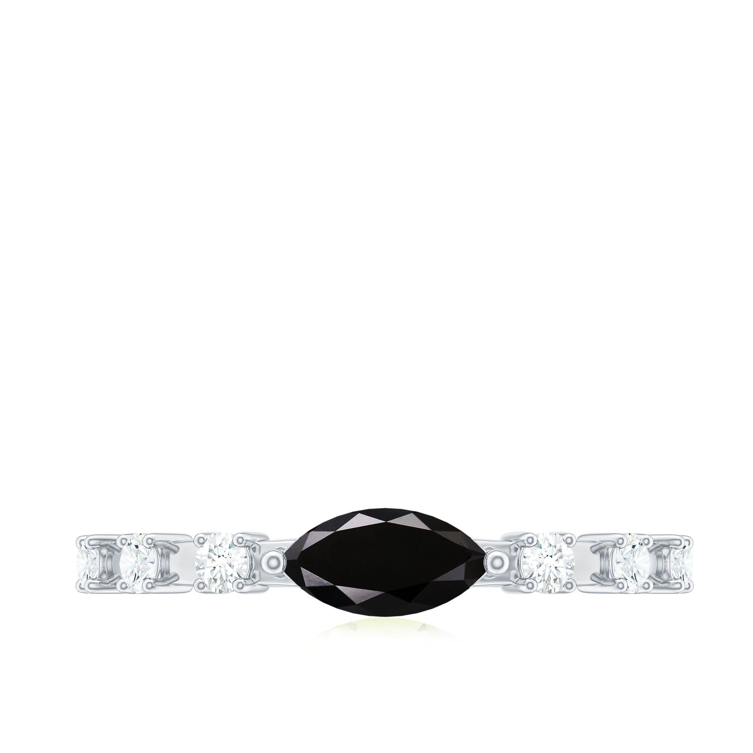0.7 Carat Marquise Cut Black Onyx Minimal East West Ring with Diamond